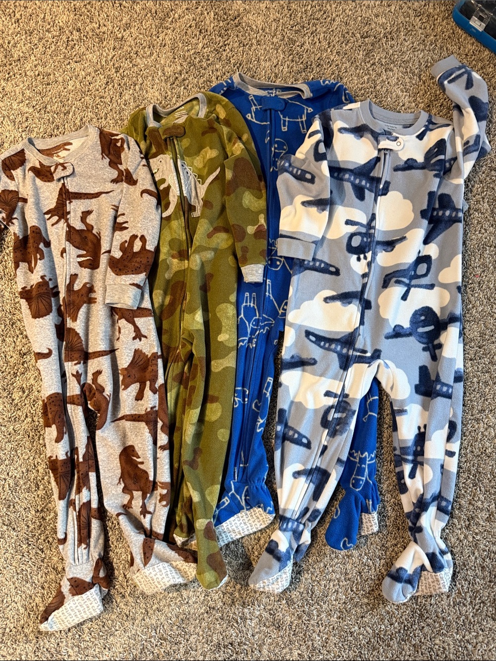 Toddler Footed Sleepers - Brown Bear, Green Camo, Blue Planes, Blue Cloud Set
